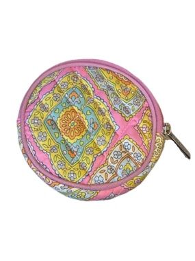 Vera Bradley Pink Patterned Round Mini Coin Pouch Bag Flower Spring Quilt